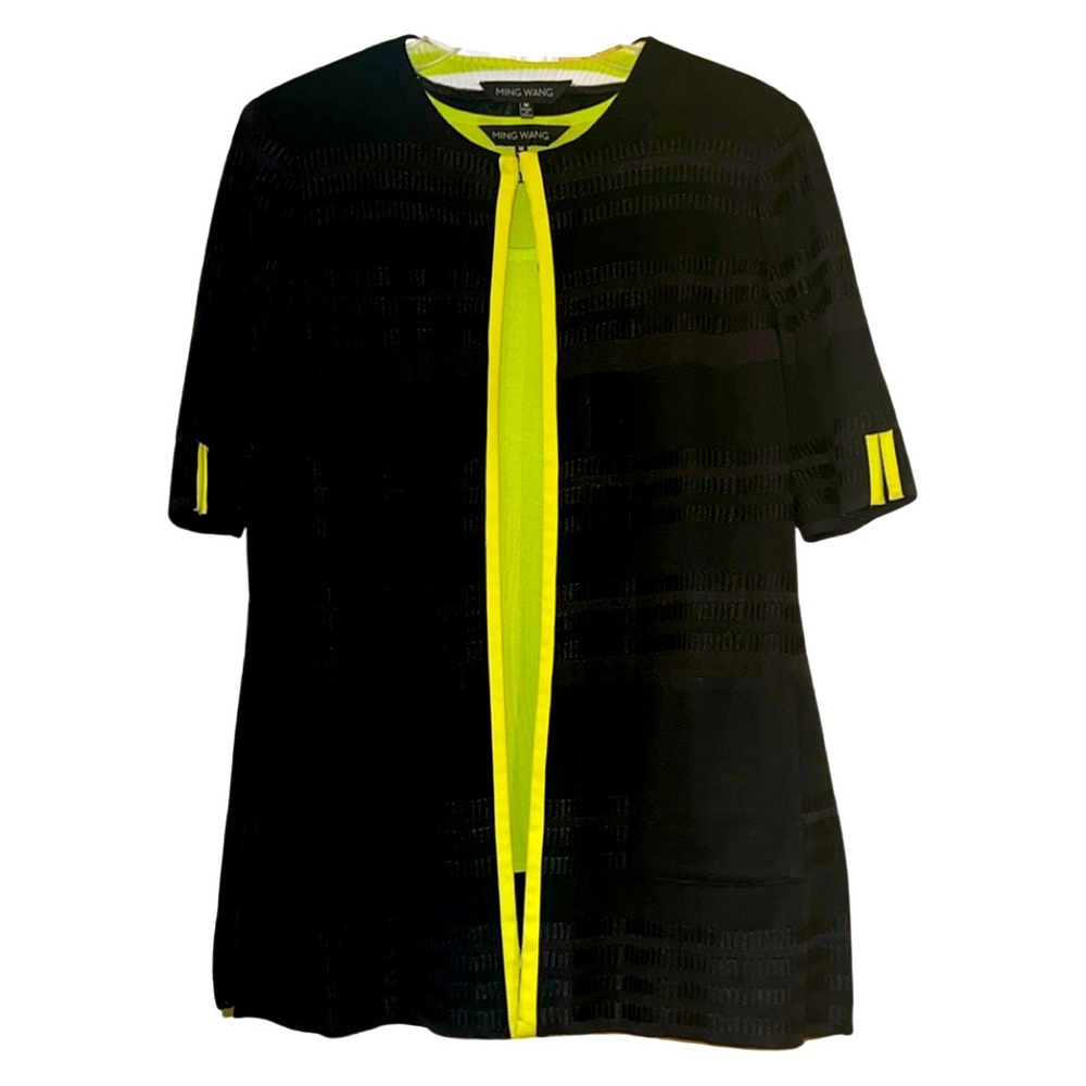2 piece Ming Wang Black Lime Green Cardigan & tank Top Sz Medium